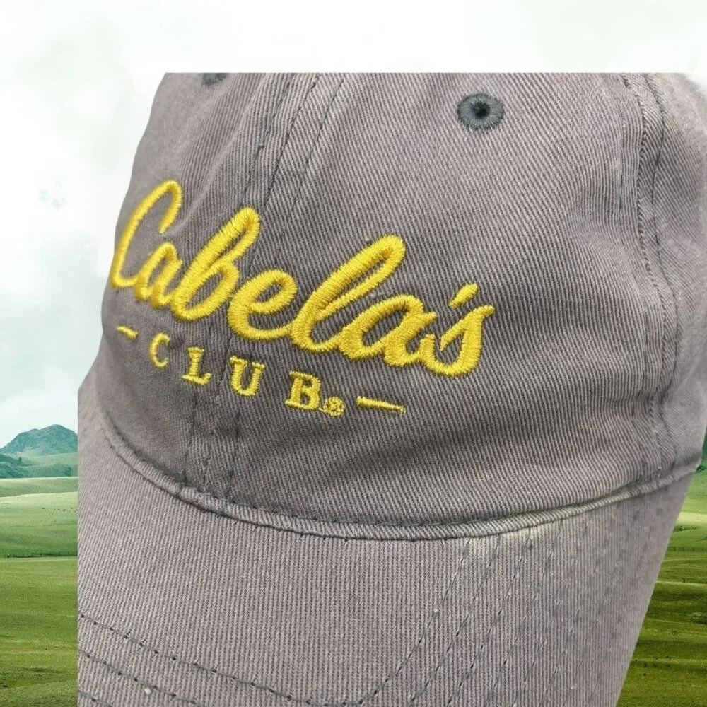 Cabela's Club  Baseball Cap Gray Yellow Strapback Embroidered One‎ Size UNISEX